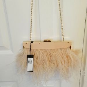 Color- Bare pink feathered hand bag / Purse, brand- (BCBG MaxAzria), Size- NS